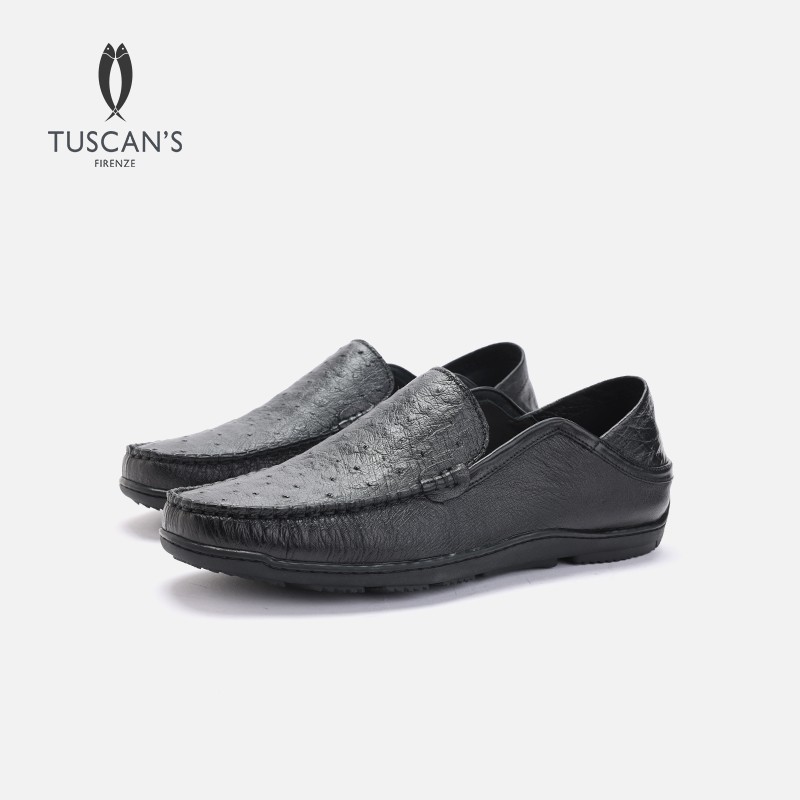 TUSCAN'S时尚男士鸵鸟皮休闲豆豆鞋透气软底一脚蹬懒人皮鞋主图