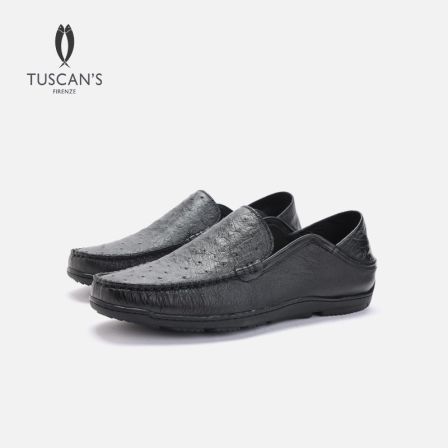 TUSCAN'S时尚男士鸵鸟皮休闲豆豆鞋透气软底一脚蹬懒人皮鞋