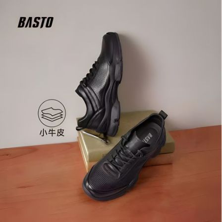 百思图男鞋耐磨透气夏季百搭舒适圆头时尚厚底运动男鞋35802BM6