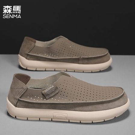 森马男鞋夏季复古时尚轻便一脚蹬板鞋男士厚底增高透气百搭豆豆鞋