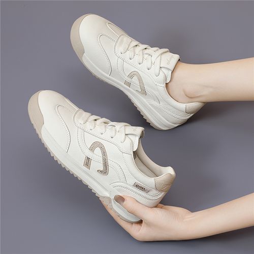 德训鞋女2026新款鞋子秋季皮面透气厚底软底女款板鞋休闲鞋小白鞋主图
