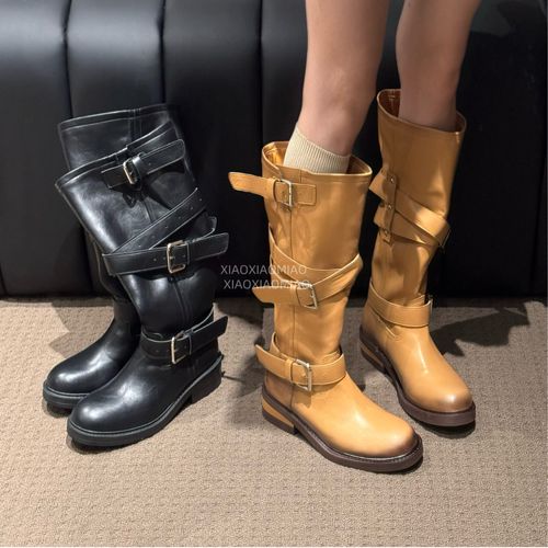 【长靴版本】网红增高西部御姐风牛仔靴女复古美拉德风长筒骑士靴主图