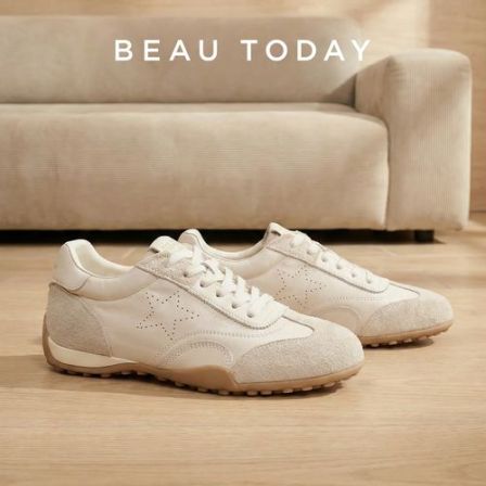 BeauToday【星星】真皮柔软舒适系带德训鞋阔腿裤专用鞋子百搭款女 