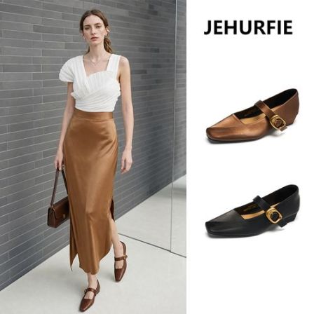【一喜专属】JEHURFIE纪华菲气质女生～方头低粗跟单鞋AB25158