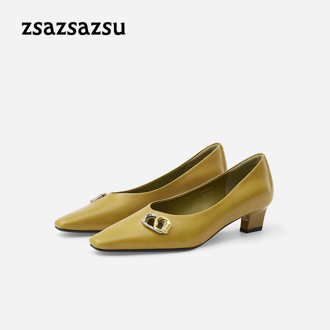 【微光】莎莎苏2026年秋新款羊皮柔软不累脚粗跟浅口单鞋Z76522A-01主图