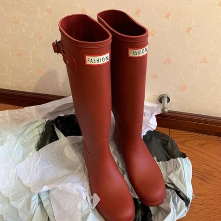 易梦玲同款红色厚底骑士靴穿搭长靴女春夏雨靴通勤休闲舒适长筒靴
