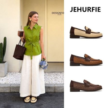 【一喜专属】JEHURFIE纪华菲英伦风编织穆勒单鞋AB26071