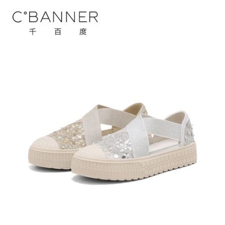 C.BANNER/千百度时尚百搭单鞋女2026新款简约镂空亮片厚底渔夫鞋
