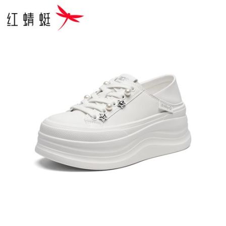 红蜻蜓休闲板鞋女鞋厚底系带时尚休闲鞋增高小白鞋女WTB36151