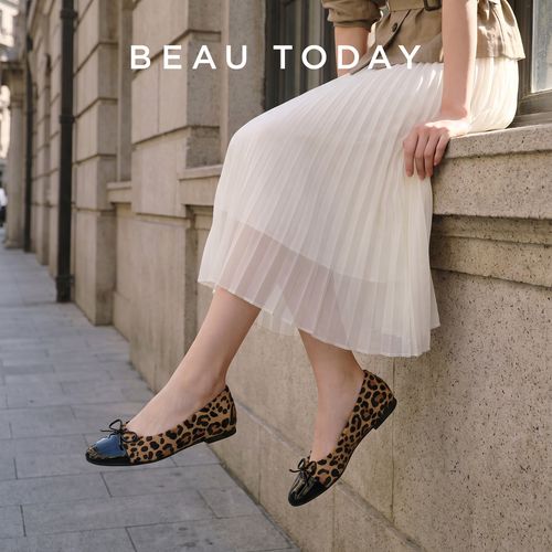 BeauToday【马毛】豹纹浅口蝴蝶结低帮玛丽珍女2026年流行洋气鞋子 主图