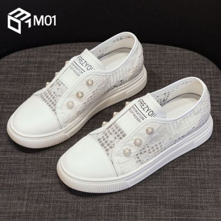 M01夏季透气小白鞋女2026新款休闲百搭爆款增高厚底蕾丝网面网鞋