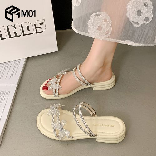 M01法式凉鞋女夏季外穿时尚高级感2026超火配裙子平底沙滩鞋主图