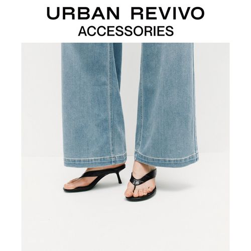 URBAN REVIVO2026秋季新款女士皮质小猫跟露趾拖鞋UAWS60077主图