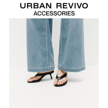 URBAN REVIVO2026秋季新款女士皮质小猫跟露趾拖鞋UAWS60077