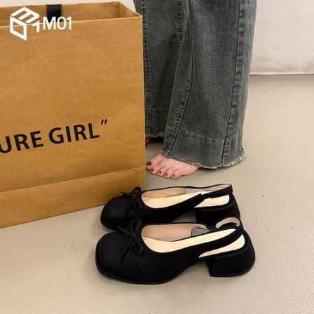 M01法式粗跟包头凉单鞋女夏季外穿爆款超火新款配裙子绝美高跟鞋