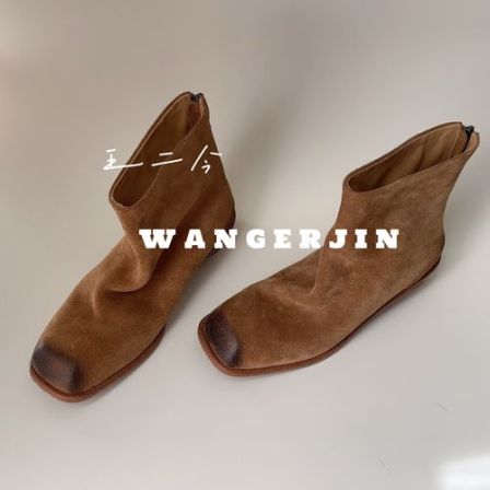 【王二今】牛皮/4CM/极简高级松弛休闲后拉链气质切尔西时装短靴女