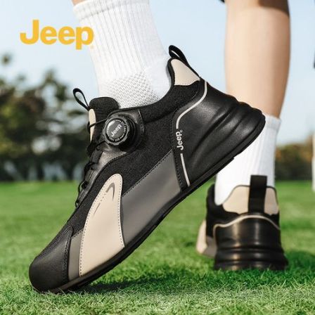 Jeep男鞋2026夏季新款真皮旋钮一脚蹬网面透气户外徒步开车跑步鞋