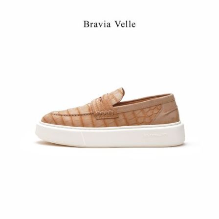 Bravia Velle【九鱼】男士老钱XL轻奢订制鳄鱼皮一脚蹬休闲乐福鞋
