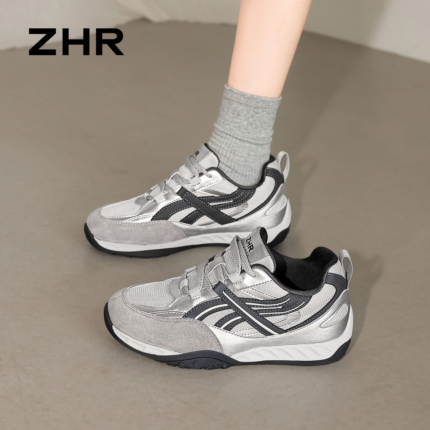 ZHR则则复古真皮德训鞋女2026新款秋季内增高休闲鞋软底阿甘鞋子主图