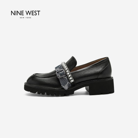Nine West/玖熙珍珠乐福鞋女2026秋冬新款通勤厚底小皮鞋深口单鞋