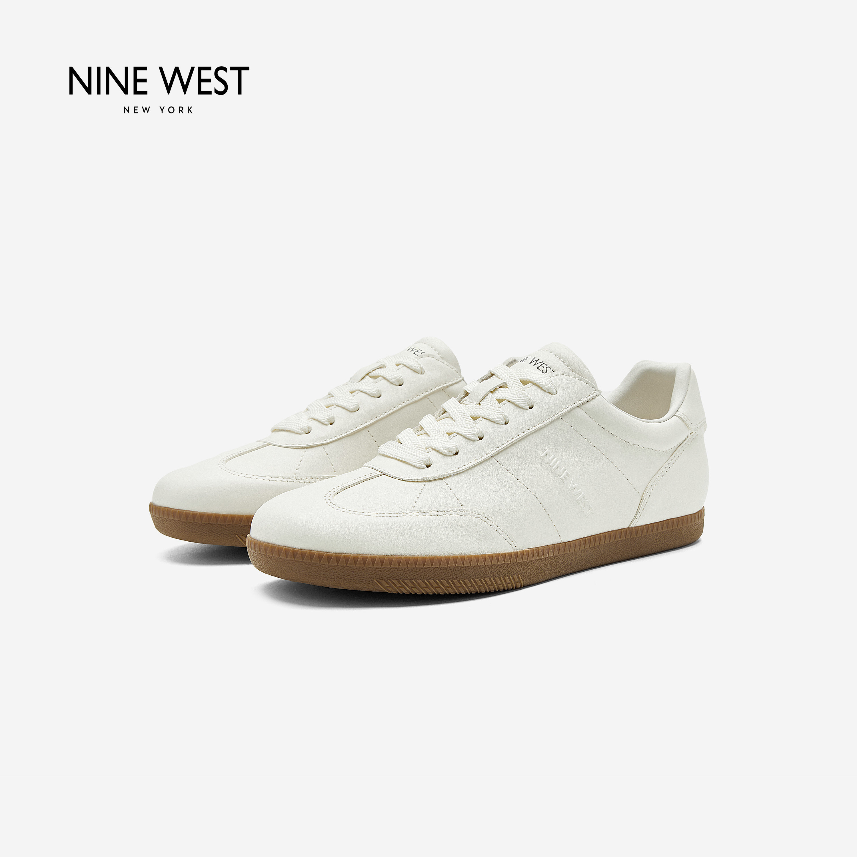Nine West/玖熙真皮德训鞋女2026新款厚底小白鞋通勤百搭休闲鞋主图