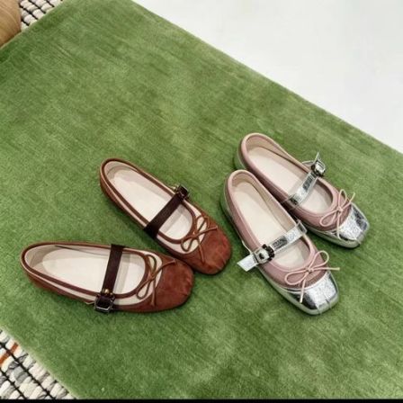 白兰地与胡桃ballet蝴蝶结一字带浅口平底玛丽珍芭蕾晚晚风2cm