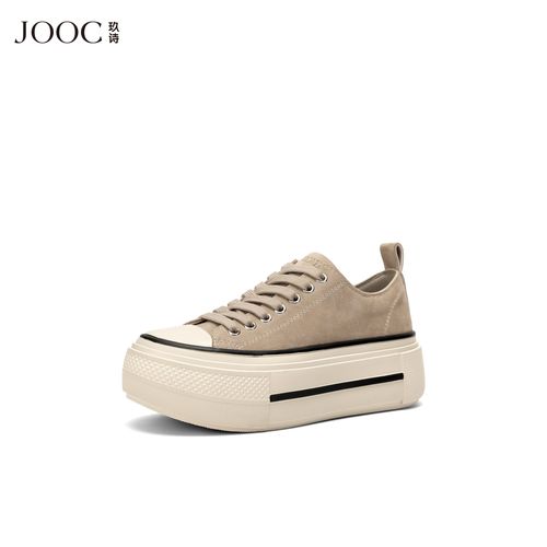 JOOC玖诗真皮时尚简约厚底舒适休闲鞋女夏季新款系带百搭增高板鞋主图