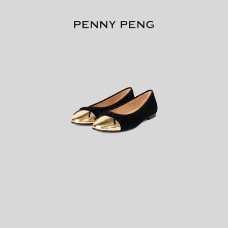 PENNYPENG 撞色芭蕾 浅口百搭法式蝴蝶结平底鞋