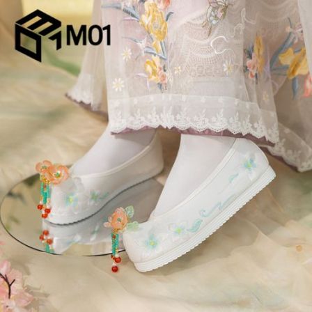 M01古风汉服鞋子夏季清新绿翘头履立体绣花流苏弓鞋学生古装单鞋