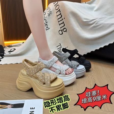 IG/IG现货增高9CM2026夏季爆款时尚百搭凉鞋闪钻透气女鞋80887