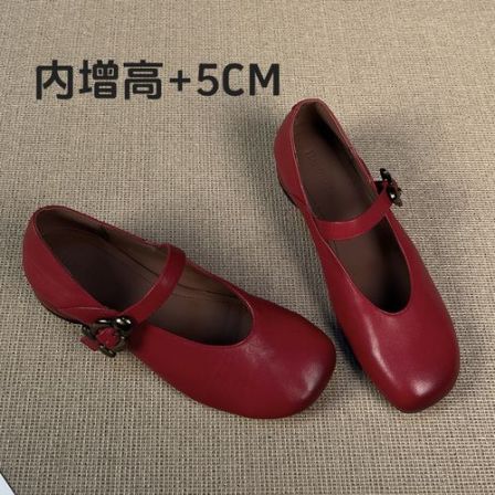 法式复古一字带内增高单鞋女2026春季新款搭扣方圆头粗跟玛丽珍鞋