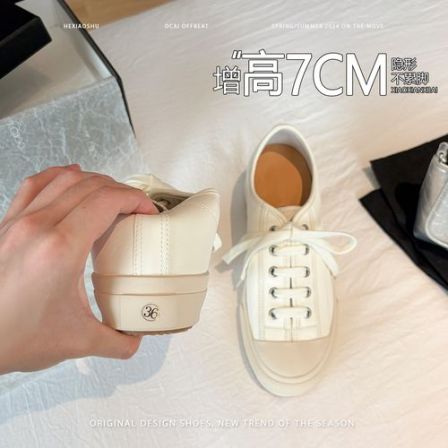 小众风7cm内增高系带厚底帆布鞋女夏季小个子休闲百搭运动小白鞋