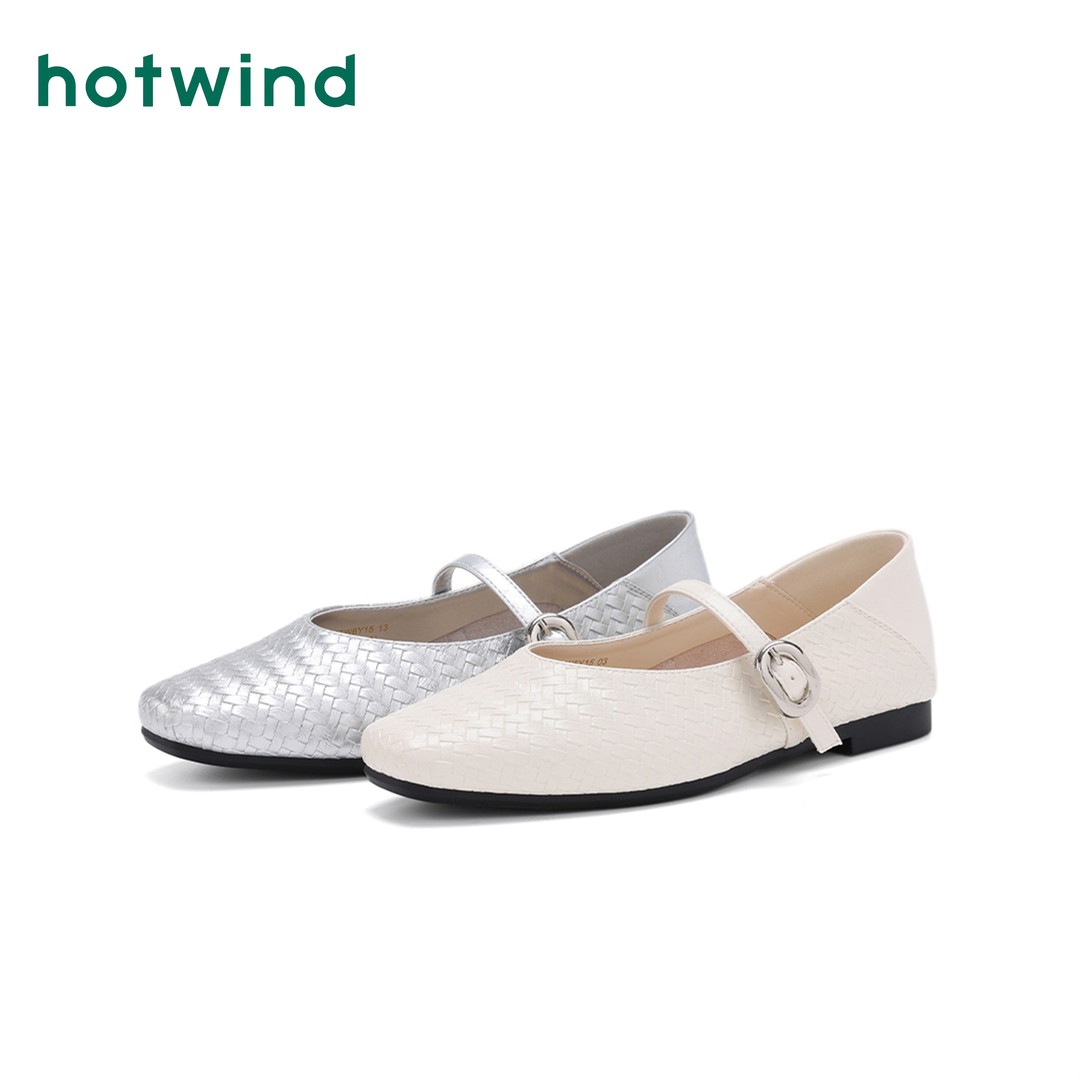 Hotwind/热风法式平底浅口编织风女鞋百搭尖头单鞋软底玛丽珍主图