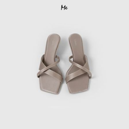 ME【简雅缎面凉拖（一脚蹬）】方头光泽缎面法式交叉时尚凉鞋MEHS4650