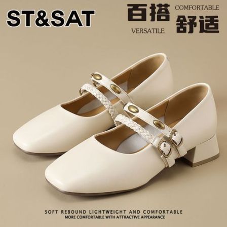 星期六淑女风通勤玛丽珍鞋女2026夏季新款双扣带百搭配裙子高跟鞋