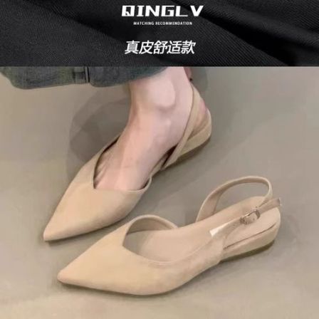 韩系包头平底2026凉鞋女夏季外穿简约尖头百搭不累脚一字带配裙