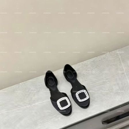 LXX【圆头方扣水钻单鞋】中空浅口平底女单鞋法式气质通勤百搭夏