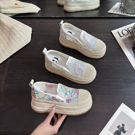 IG/IG现货增高7CM2026夏季新款爆款亮片厚底网面透气女鞋61075