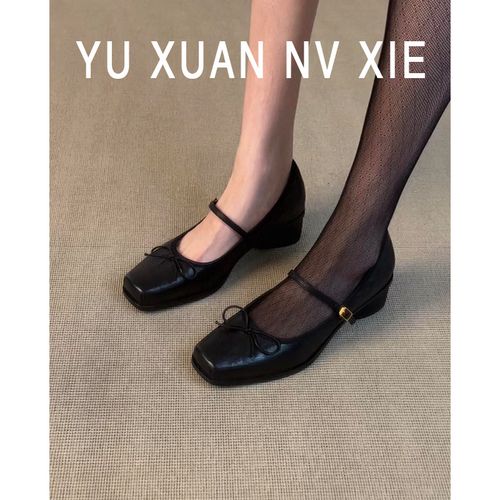 羊皮版~法式复古蝴蝶结单鞋女春秋新款时尚百搭软底通勤玛丽珍女主图
