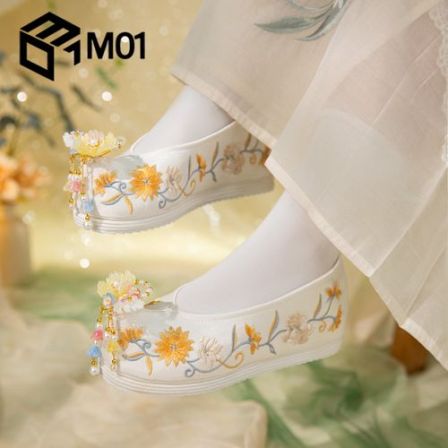 M01古风汉服鞋子增高珍珠流苏翘头履弓鞋明制配马面古装绣花鞋子