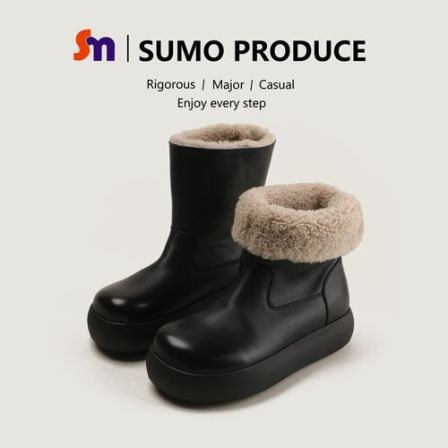 素陌冬季羊皮毛一体保暖雪地靴厚底大土豆短靴圆头百搭棉靴8009