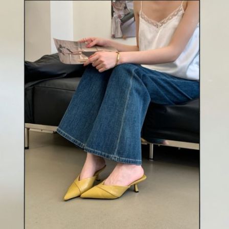 【多多专属】MKCOOCH软皮尖头穆勒鞋女细跟包头半拖高跟鞋3236-45
