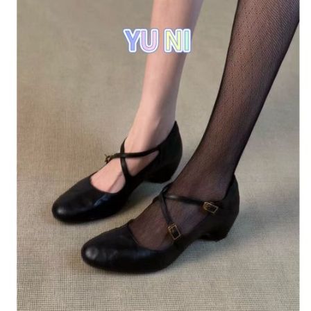 羊皮版~复古黑色交叉扣带单鞋女浅口内增高通勤超火百搭玛珍单鞋