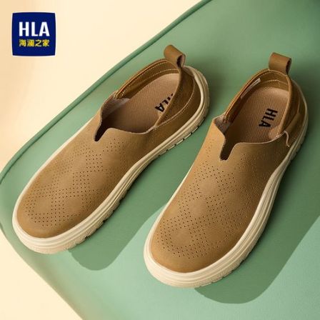 HLA/海澜之家男鞋新款夏季英伦复古透气套脚休闲鞋轻质耐磨免系带
