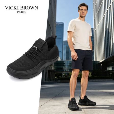VICKI BROWN夏季新款柔软织物清爽透气轻便防滑时尚百搭休闲男鞋