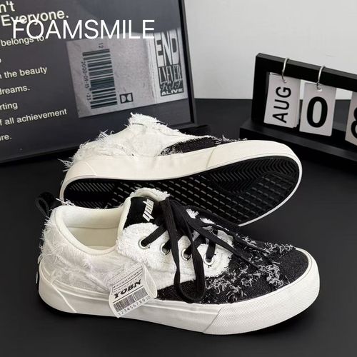 Foamsmile| 小众潮款牛仔流苏秋季拼接滑板鞋复古休闲面包酷板鞋主图
