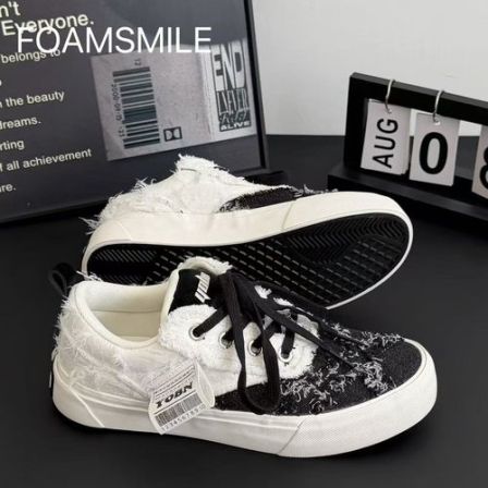 Foamsmile| 小众潮款牛仔流苏秋季拼接滑板鞋复古休闲面包酷板鞋