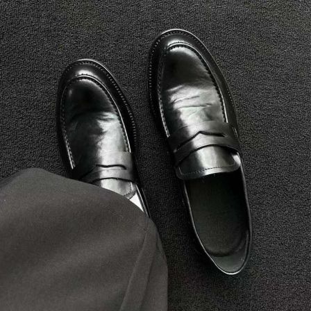 老钱风乐福鞋男商务正装休闲皮鞋男褶皱设计感通勤一脚蹬英伦男鞋