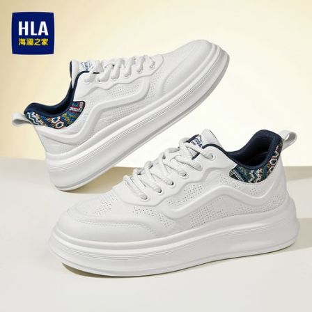 HLA/海澜之家男鞋透气刺绣休闲鞋轻便舒适男厚底小白鞋百搭板鞋子