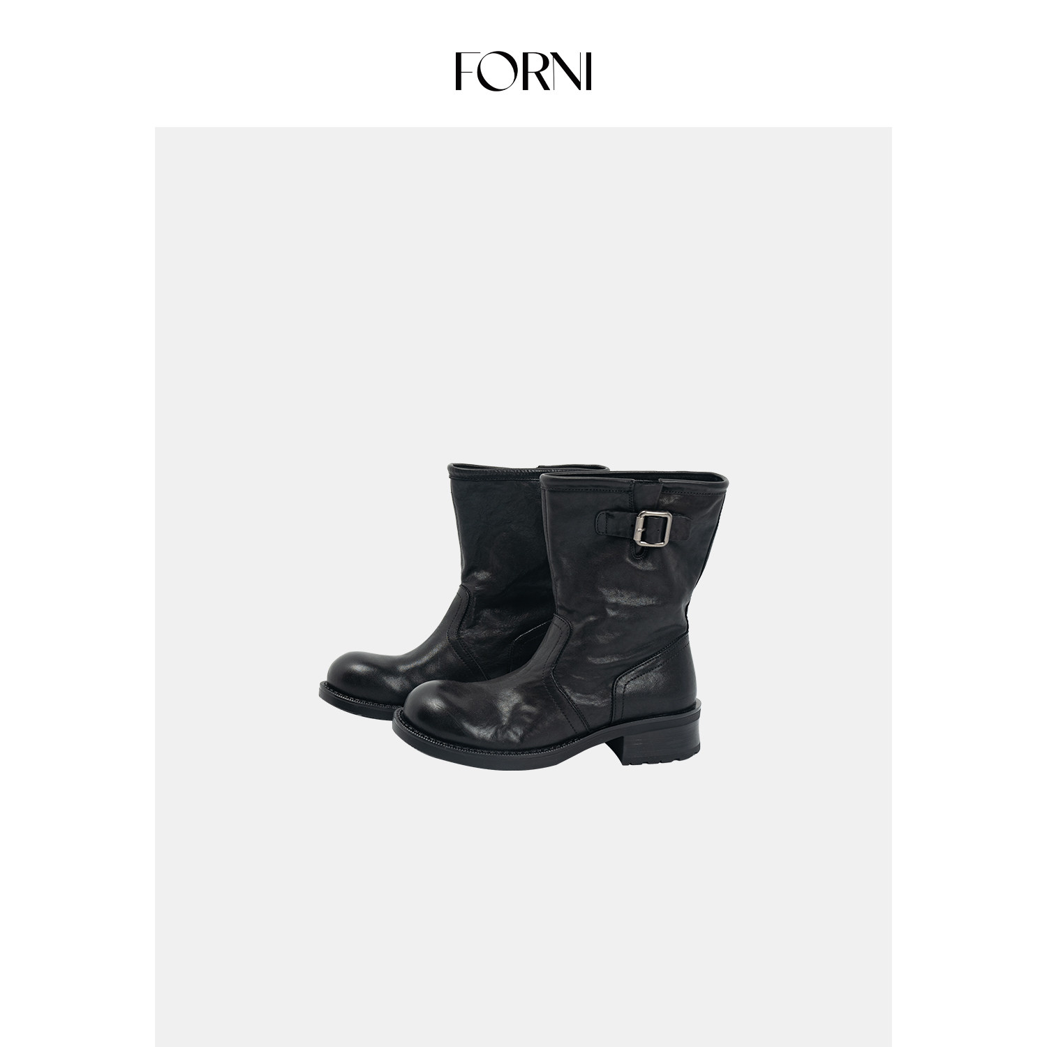 FORNI/YOYO “雾都漫步”复古英伦风头层牛皮橡胶底女佰搭中筒靴主图